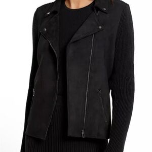 Nic + Zoe Black Mixed Media Moto Jacket